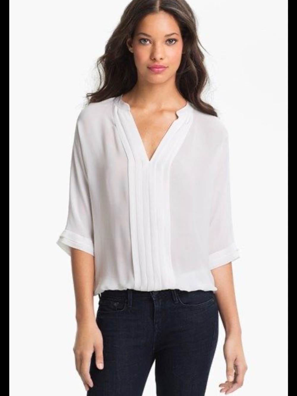 Joie 100% Silk White Pleated V-Neck Blouse (ASO Modern Family!!)